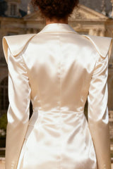 White Satin Peak Lapel Double Breasted Short Blazer Wedding Dress