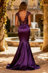 Purple V Neck Mermaid Corset Long Prom Dress