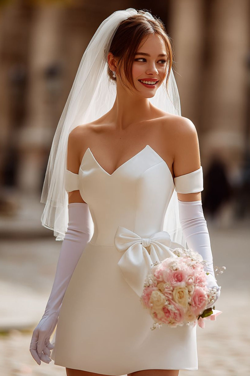Ivory Bodycon Off the Shoulder Short Wedding Dress