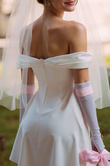 White Off the Shoulder A Line Short Wedding Dress