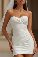 White Bodycon Ruched Sweetheart Short Wedding Dress