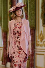 Dusty Rose Floral 2 Piece Bodycon Midi Mother of the Bride Dress with Jacket