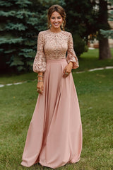 Dusty Rose A Line Ruched Long Sleeves Mother of the Bride Dress