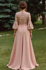 Dusty Rose A Line Ruched Long Sleeves Mother of the Bride Dress