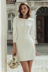 Ivory Bodycon Boat Neck Short Wedding Dress with Buttons
