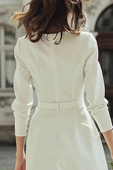 Ivory Bodycon Boat Neck Short Wedding Dress with Buttons