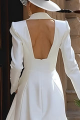 Peak Lapel Ivory 2 Piece Long Blazer Wedding Pant Suits with Sleeves
