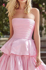 Pink Tiered Long Prom Dress with Ruffles