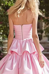 Pink Tiered Long Prom Dress with Ruffles