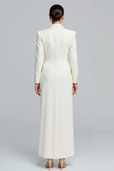 Ivory Sheath Single Breasted Peak Lapel Long Sleeves Blazer Dress