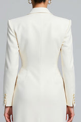 Ivory Sheath Single Breasted Peak Lapel Long Sleeves Blazer Dress