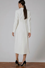 Ivory Double Breasted Peak Lapel Midi Blazer Dress