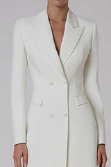 Ivory Double Breasted Peak Lapel Midi Blazer Dress