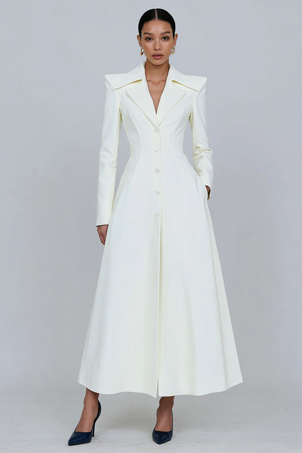 Ivory Single Breasted A-Line Long Sleeves Blazer Dress