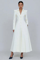 Ivory Single Breasted A-Line Long Sleeves Blazer Dress