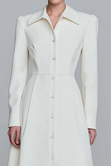 Ivory Single Breasted A-Line Long Blazer Dress with Sleeves
