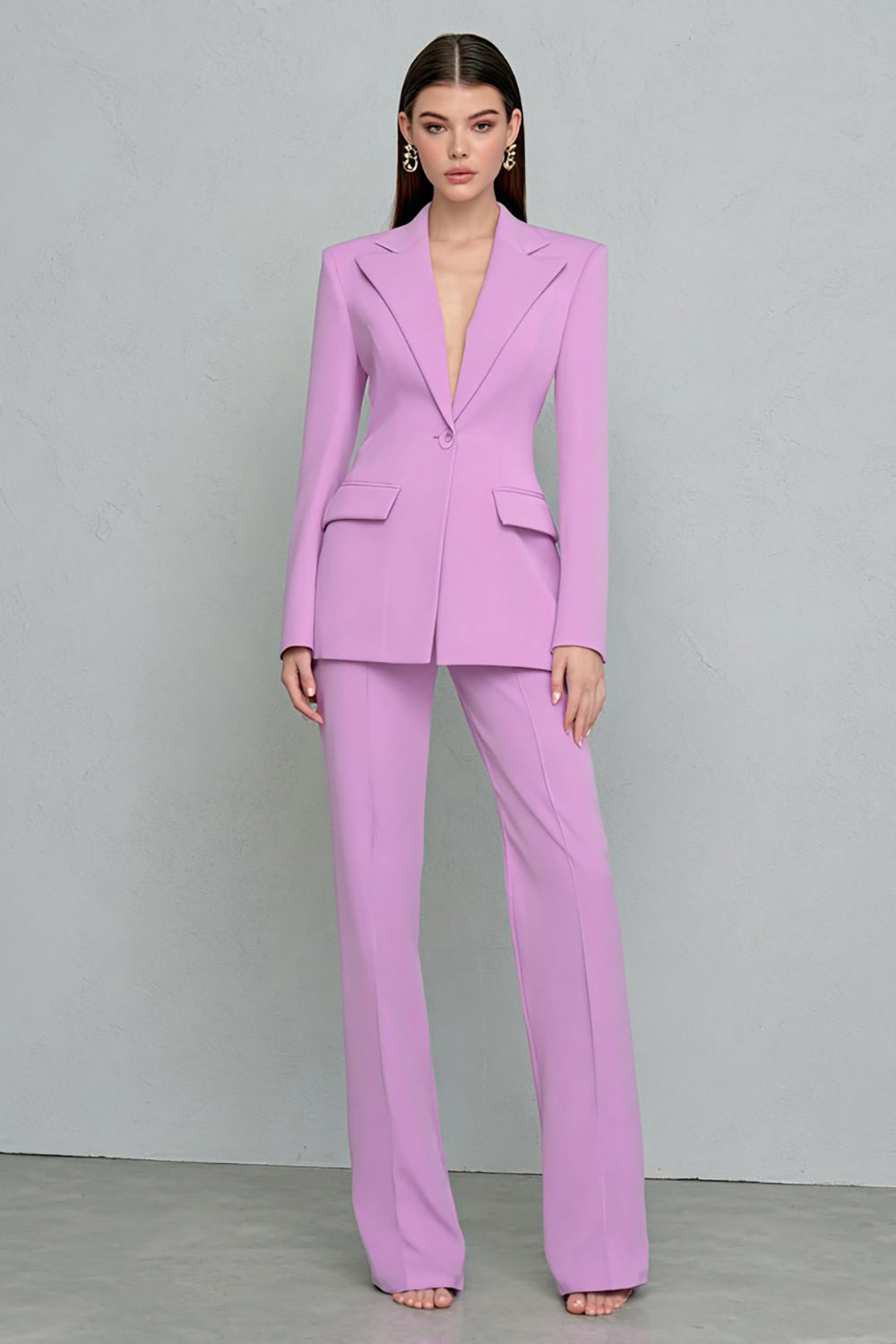 Lilac 2 Piece Notched Lapel One Button Business Suits with Sleeves