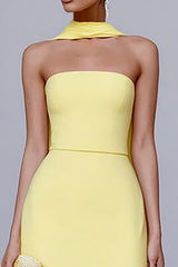 Yellow Sheath Strapless Neck Scarf Long Formal Dress