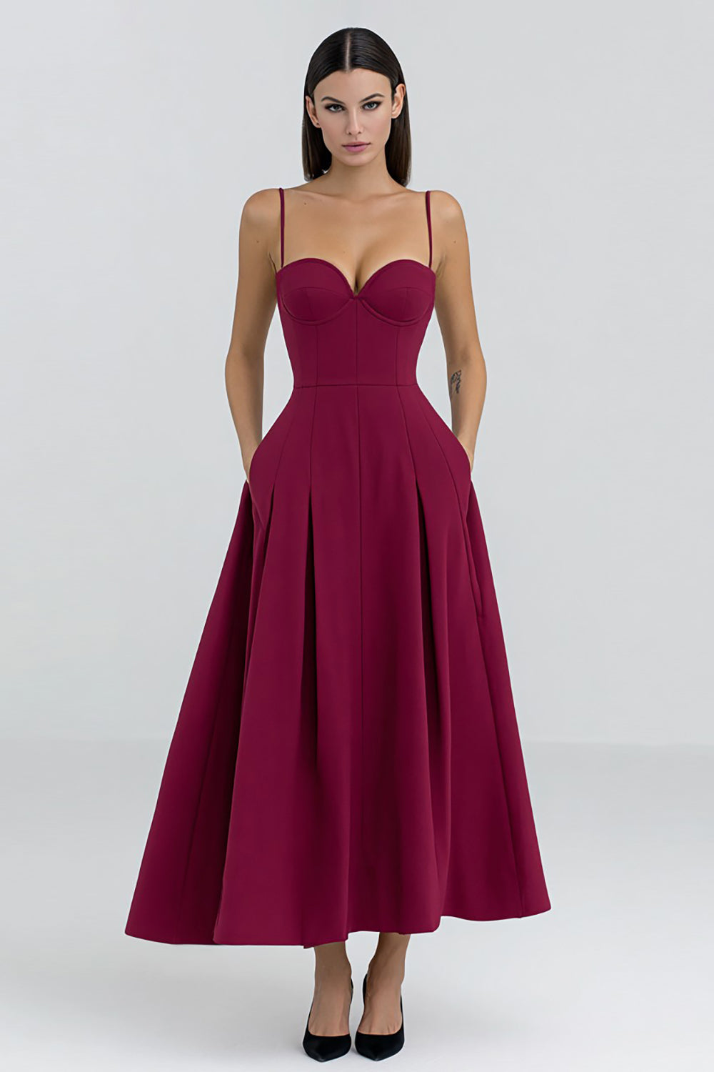Burgundy A-Line Spaghetti Straps Long Formal Dress
