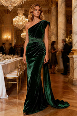 Dark Green Velvet Mermaid Long Holiday Party Dress with Cape