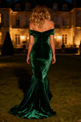 Dark Green Long Mermaid Velvet Holiday Party Dress with Pleats