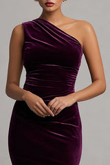 Plum Velvet Mermaid Ruched Long Holiday Party Dress