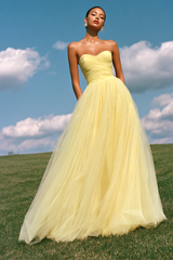 Light Yellow Sweetheart Princess Tulle Long Prom Dress