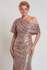 Sparkly Champagne Sequins Mermaid One Shoulder Long Mother of the Bride Dress