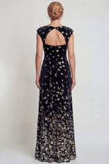 Sparkly Black Silver Mermaid Velvet Sequin Long Mother of the Bride Dress with Slit