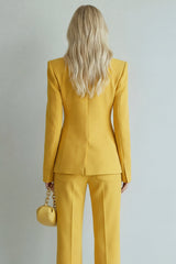 2 Piece Yellow Wide Leg Single Breasted Peak Lapel Prom Suits