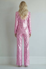 Sparkly Pink Sequin 2 Piece Notched Lapel Single Breasted Prom Suits