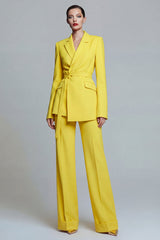 Yellow 2 Piece Notched Lapel Slim Fit Wide Leg Prom Suits with Sash
