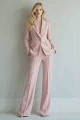Grey Pink Single Breasted 2 Piece Peak Lapel Business Suits with Pockets