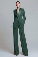 2 Piece Dark Green Single Breasted Shawl Lapel Long Sleeves Prom Suits