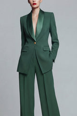 2 Piece Dark Green Single Breasted Shawl Lapel Long Sleeves Prom Suits