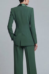 2 Piece Dark Green Single Breasted Shawl Lapel Long Sleeves Prom Suits