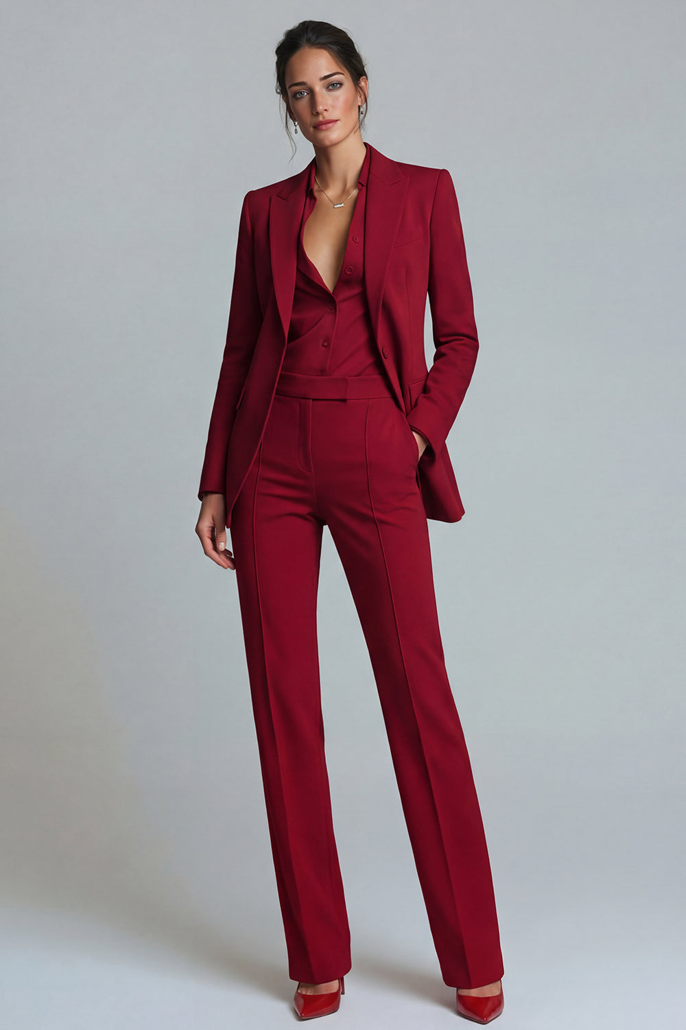 Burgundy 2 Piece Single Breasted Peak Lapel Prom Suits