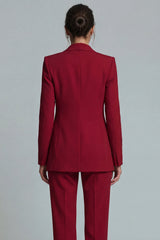 Burgundy 2 Piece Single Breasted Peak Lapel Prom Suits