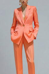 Orange 2 Piece Slim Fit Single Breasted Notched Lapel Prom Suits