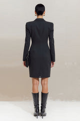 Black Peak Lapel Double Breasted Short Blazer Dress with Sleeves