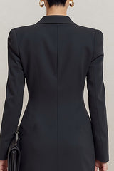 Black Peak Lapel Double Breasted Short Blazer Dress with Sleeves