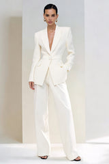2 Piece Ivory Peak Lapel Single Breasted Business Suits with Sleeves