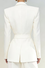2 Piece Ivory Peak Lapel Single Breasted Business Suits with Sleeves