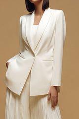 Ivory Peak Lapel One Button Pleated Business Blazer