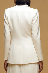 Ivory Peak Lapel One Button Pleated Business Blazer