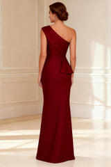 Burgundy Mermaid One Shoulder Long Mother of the Bride Dress with Ruffles