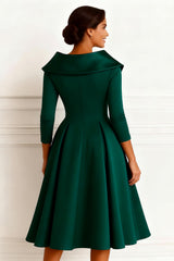 Dark Green A-Line V-Neck Midi Mother of the Bride Dress with Sleeves
