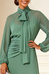 Sage Green Chiffon High Neck Long Sleeves Mother of the Bride Dress