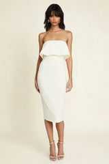 Simple White Sheath Strapless Midi Engagement Dress