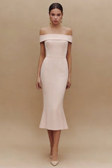 White Mermaid Off the Shoulder Midi Engagement Dress